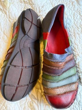 Multicolor Leather Slip-On Shoes - Red Interior